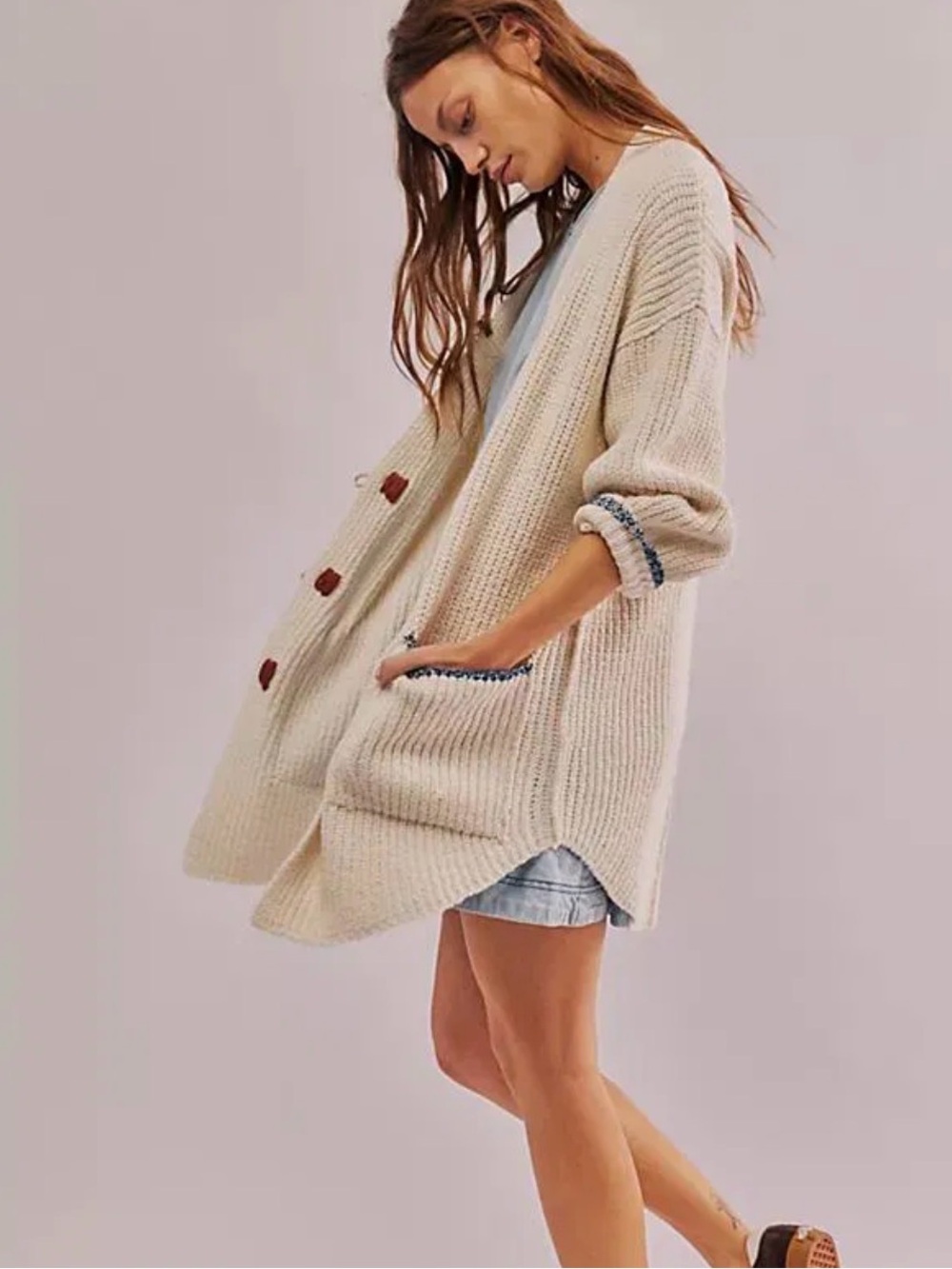 Cream Oversized Knit Cardigan Sweater